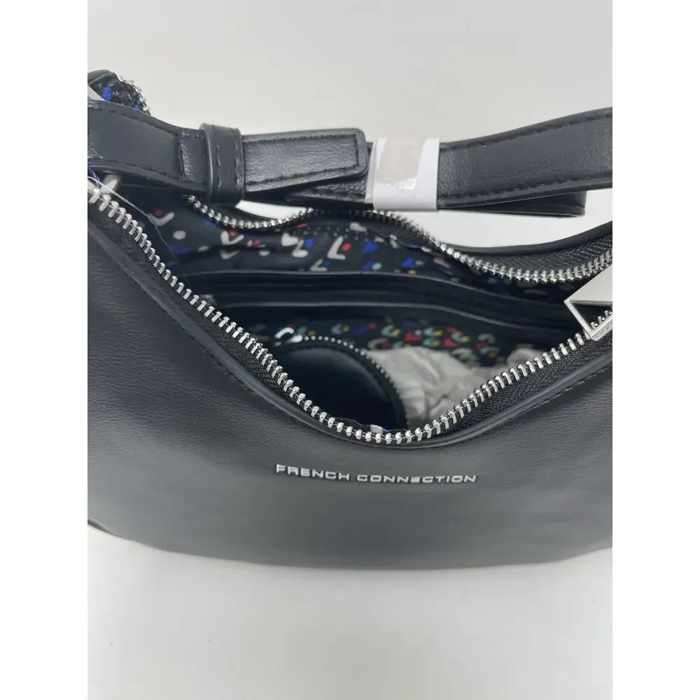 French Connection Sabrina Shoulder Bag with Coin Purse Black Faux Leather‎